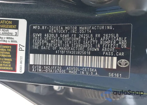 2014 Toyota Camry Se из США, поврежденный, VIN 4T1BF1FK0EU825618